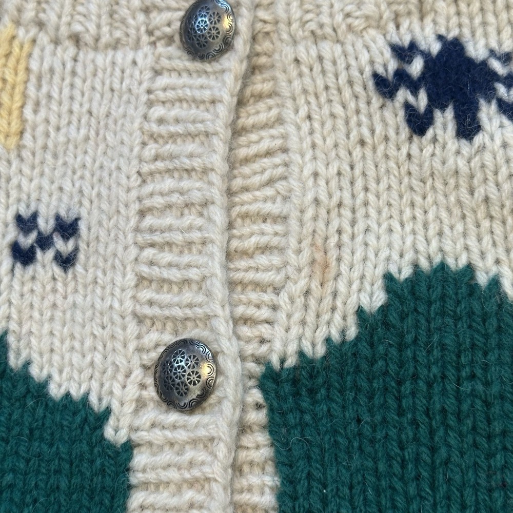 VTG 1989 Eddie Bauer Women's Hand Knit Wool Cardigan Sweater Nordic Ski Scene Lg - Picture 8 of 13